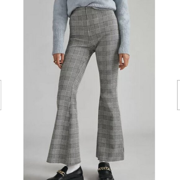 Anthropologie Maeve XL NWT Plaid Wide-Leg Pants Pull On Flare Kick Black New - Picture 3 of 6